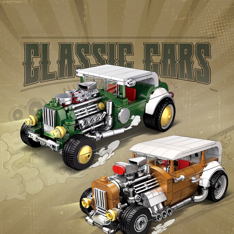 Vintage Collectible Cars - Retro vintage car building block set,