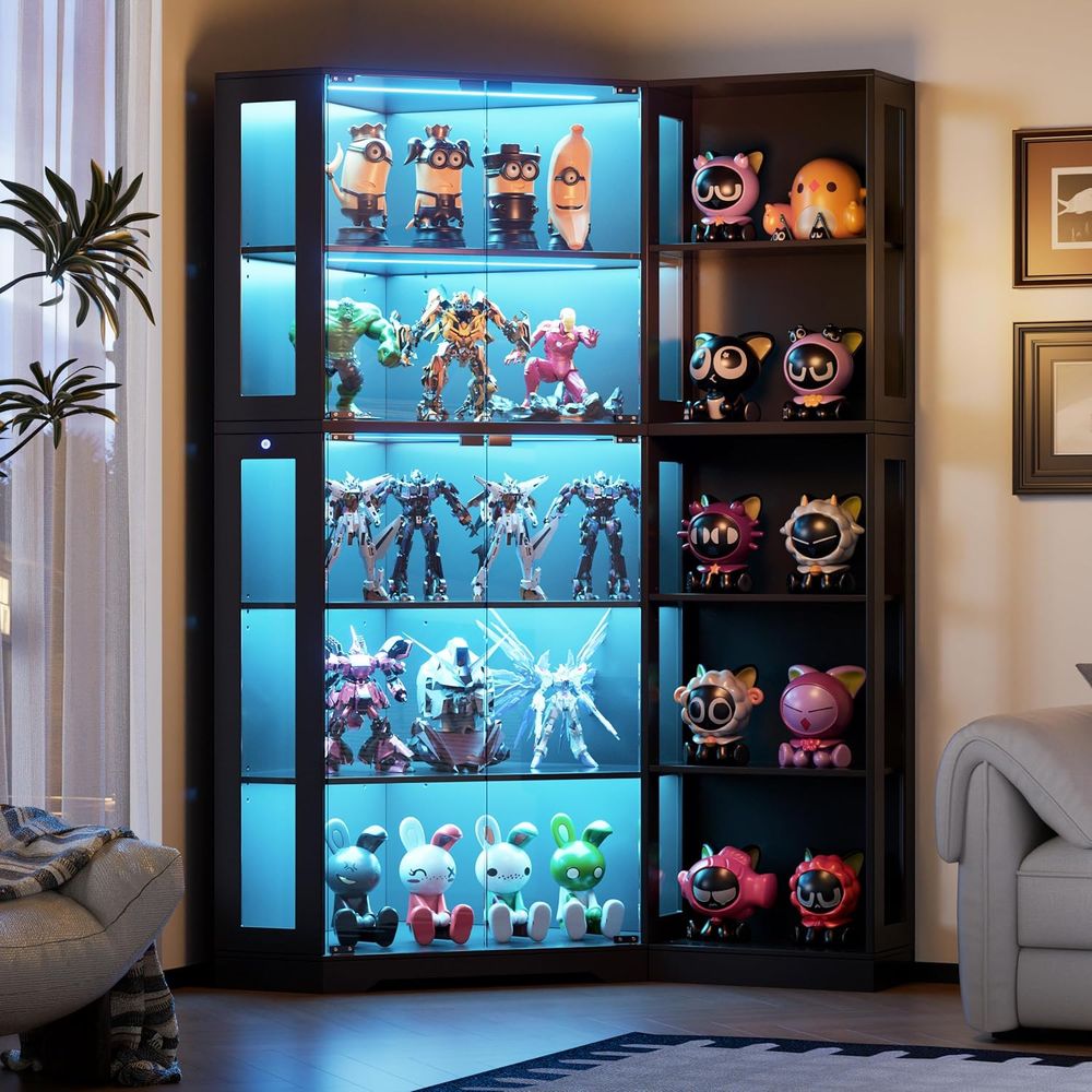 Collectible Collection - Black Glass Display Cabinet with LED