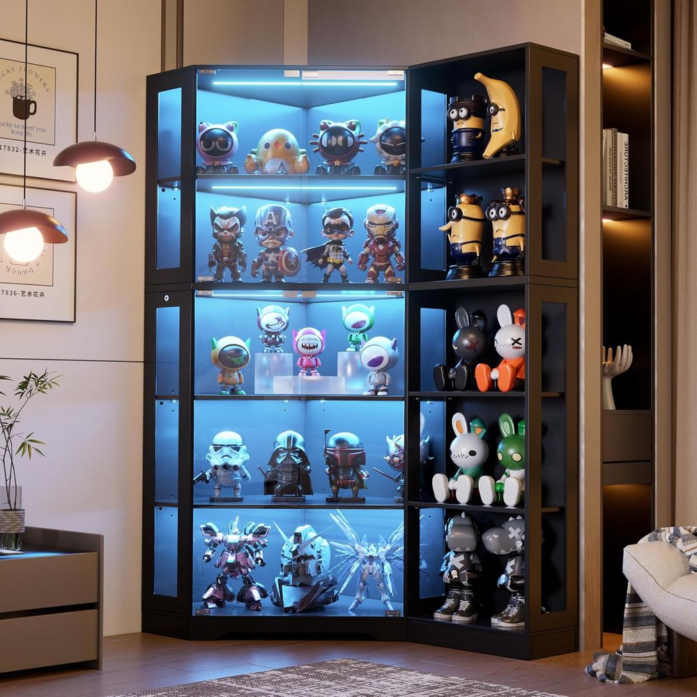 Collectible Collection - 5-Tier LED Lighted Glass Display Cabinet