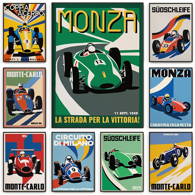 Vintage Collectible Furniture - Vintage Monza Racing Poster Classic Race