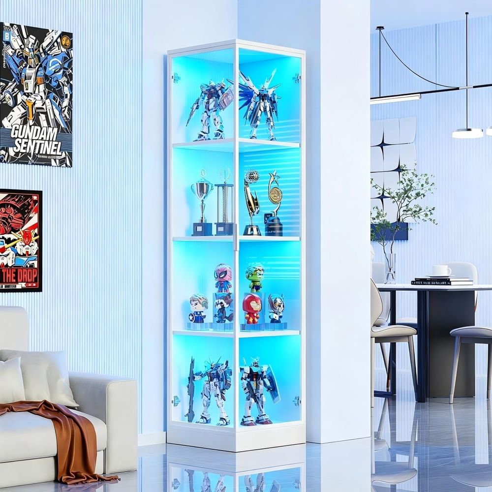 Collectible Collection - Illuminated 4-Tier Display Cabinet with Door