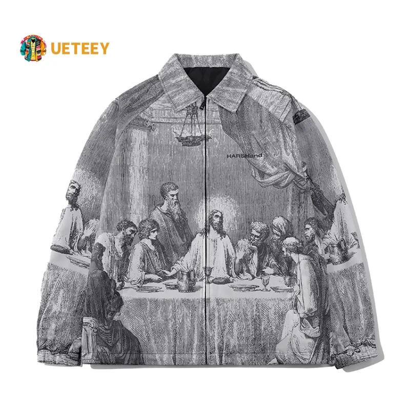 Vintage Collectible Buttons - Autumn Men Jacket Oversized Painting Printing