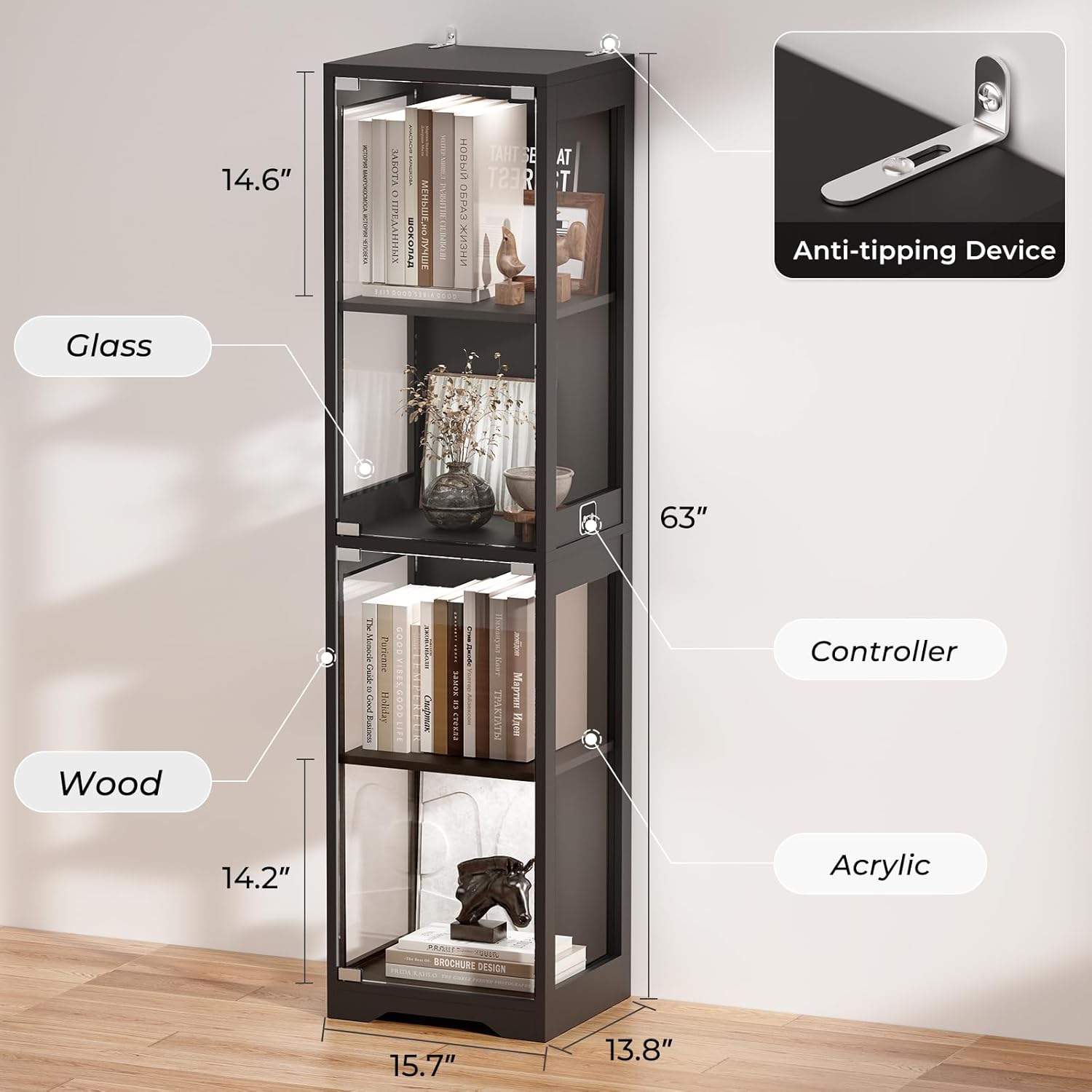 Glass Display Cabinet with 3 C - Collectible Collection reseña y precio