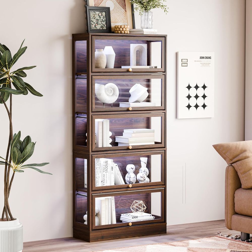 5-Tier Walnut Acrylic Glass Di - Collectible Collection reseña y precio