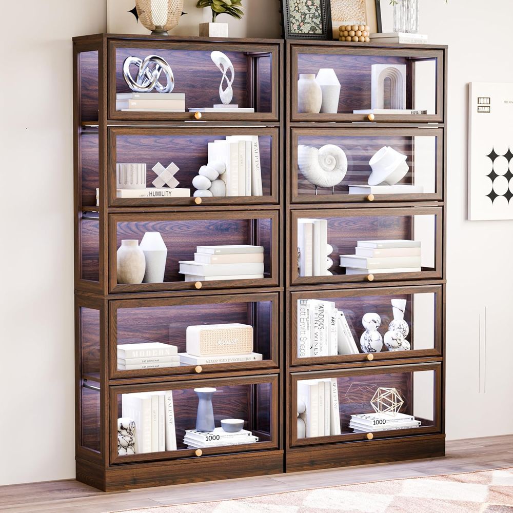 5-Tier Walnut Acrylic Glass Di - Collectible Collection reseña y precio