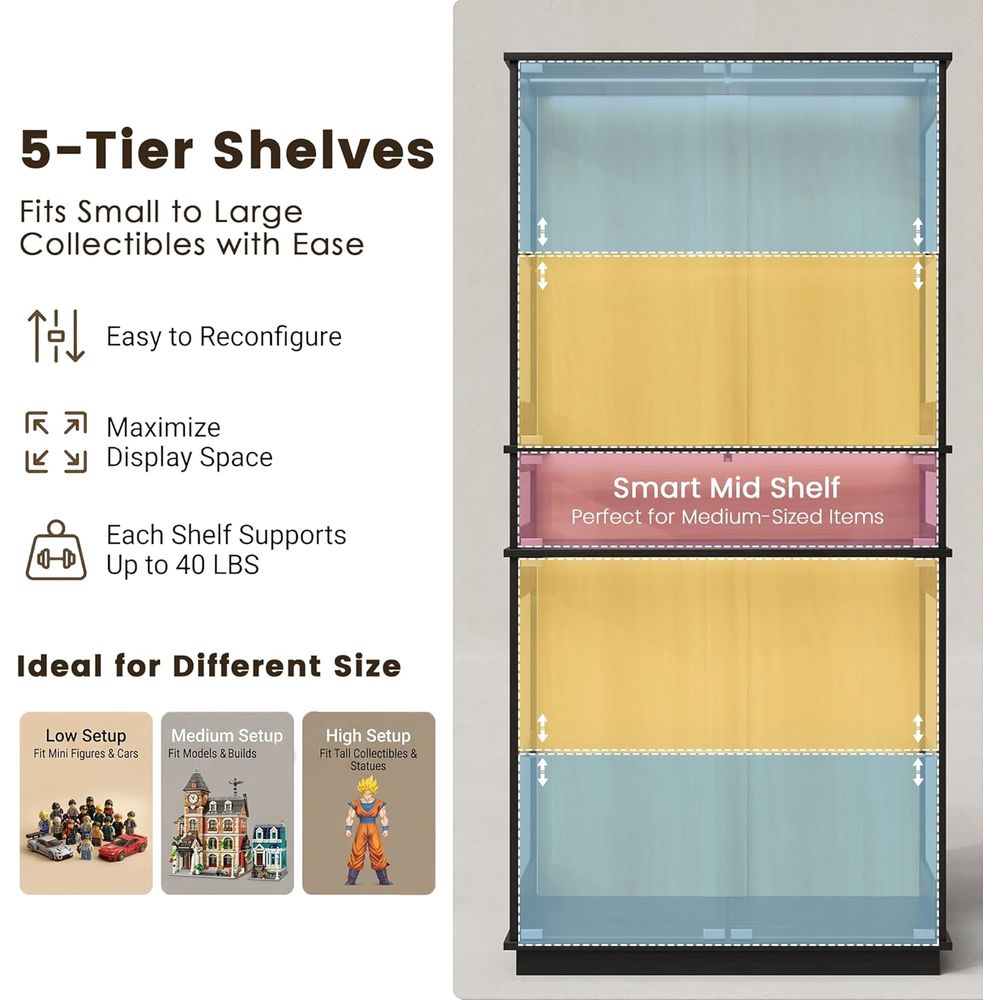 5-Shelf LED Lighted Glass Disp - Collectible Collection reseña y precio