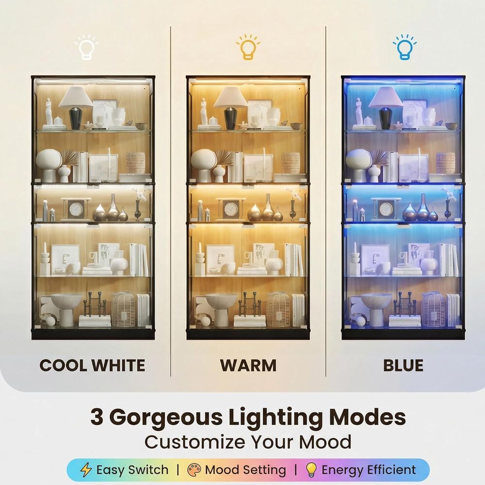 5-Shelf LED Lighted Glass Disp - Collectible Collection reseña y precio
