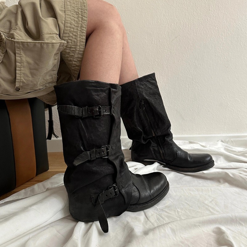 Black Belt Buckle Pleated Mid- - Vintage Zipper reseña y precio