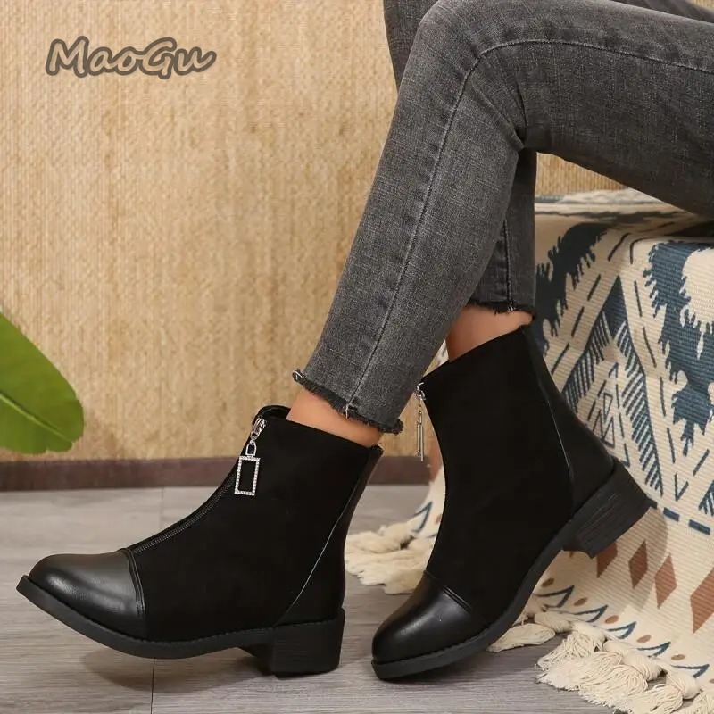 Retro Solid Black Ankle Boots  - Vintage Zipper reseña y precio
