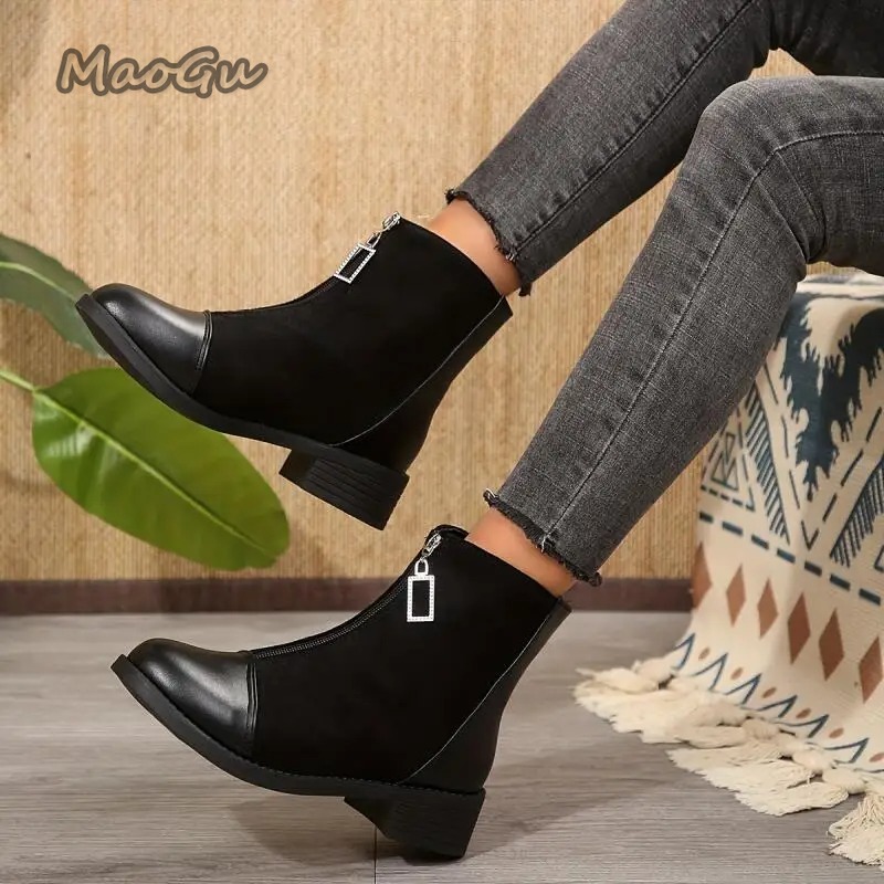 Retro Solid Black Ankle Boots  - Vintage Zipper reseña y precio