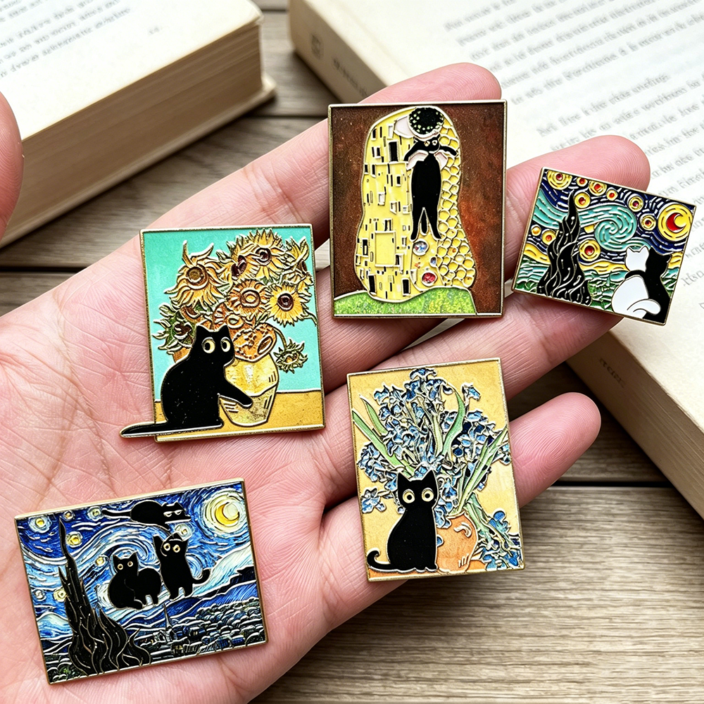 5pcs Famous Painting Black Cat - Collectible Vintage Brooches reseña y precio