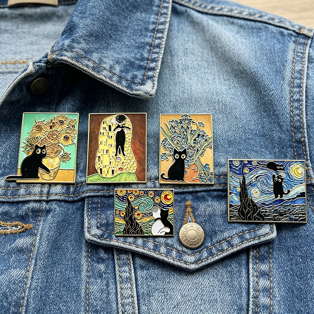 5pcs Famous Painting Black Cat - Collectible Vintage Brooches reseña y precio