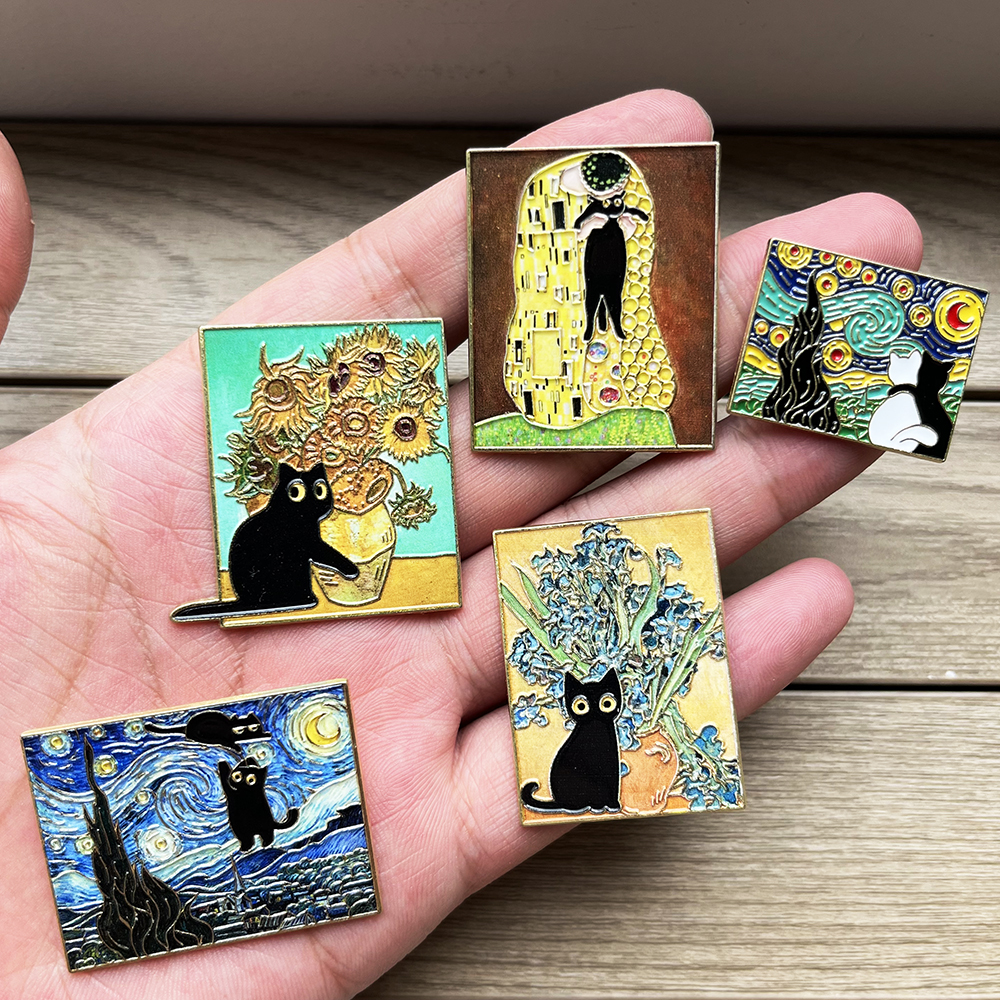 5pcs Famous Painting Black Cat - Collectible Vintage Brooches reseña y precio