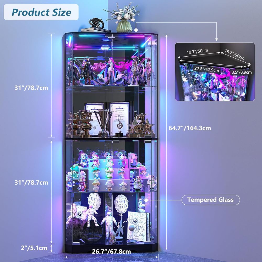 64.7 Tall Glass Curio Cabinet  - Collectible Collection reseña y precio