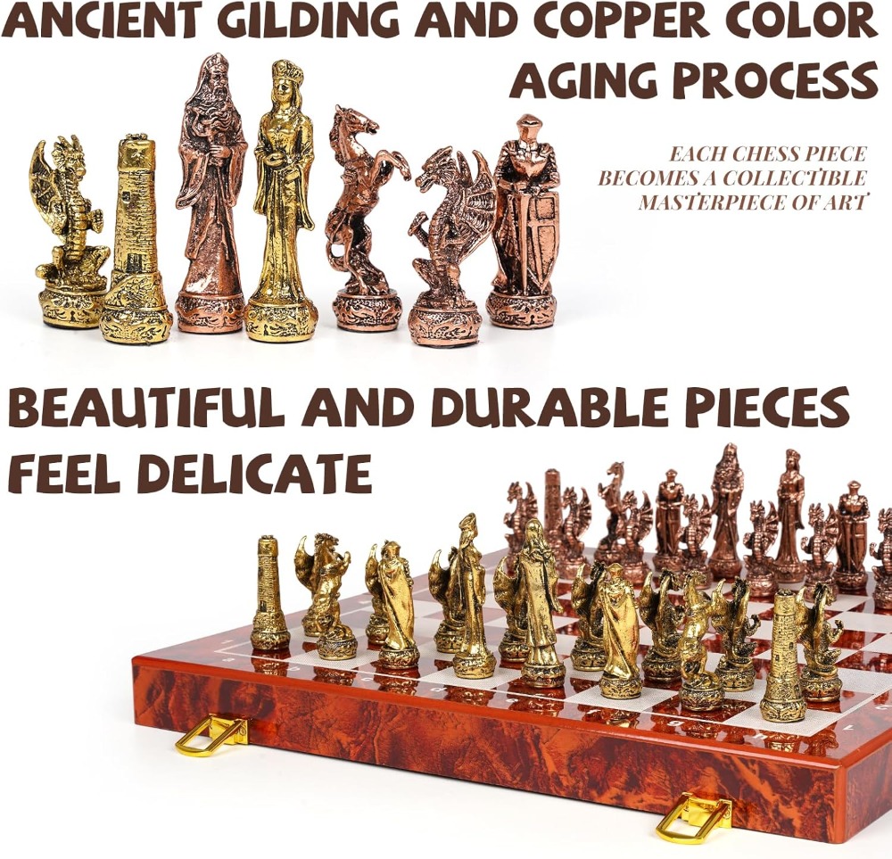 Vintage Metal Chess Set - 15'' - Vintage Collectible Board Games reseña y precio